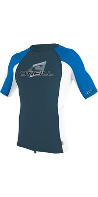 2023 O'Neill Youth Premium Skins Short Sleeve Rash Guard 4173 - Cadet Blue / White / Ocean